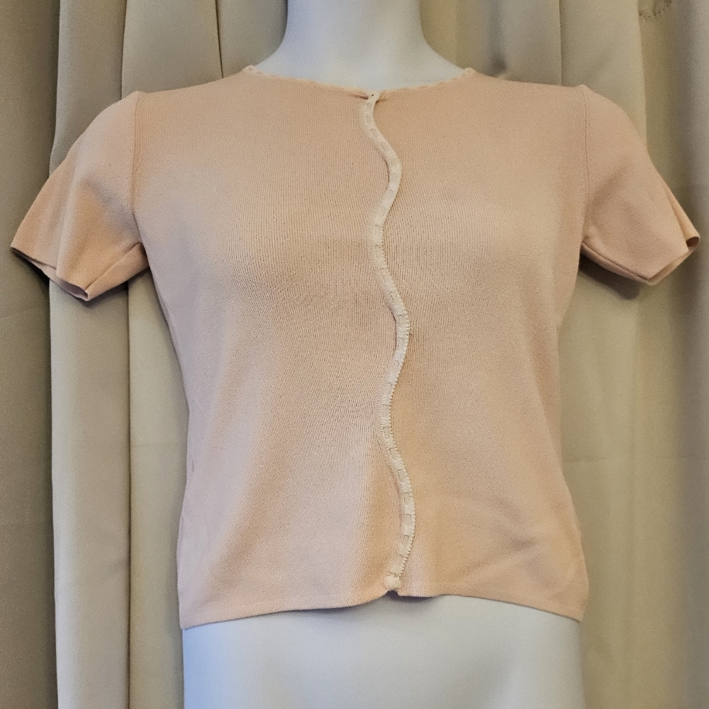 Women's Short Sleeve Pink Tee with Wavy Center Trim